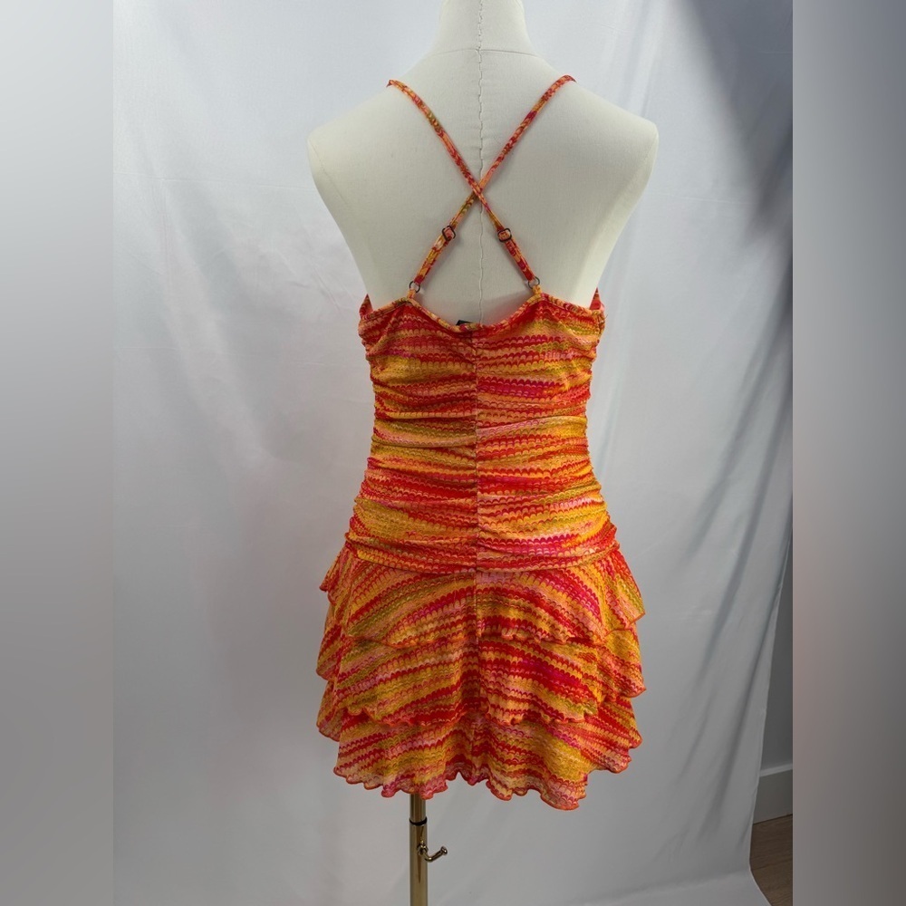 Ruched Dress Size Medium Orange Spaghetti Straps Ruffled - Picture 4 of 5